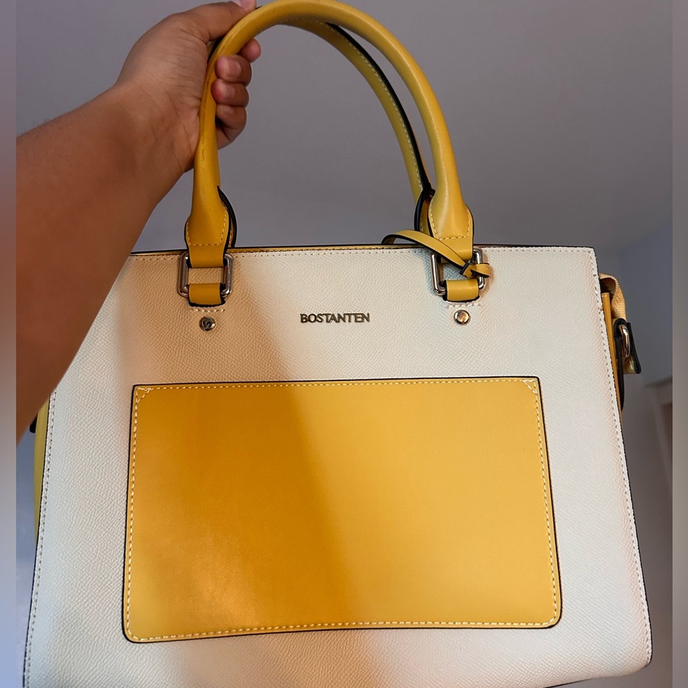 Yellow and white signature handbag